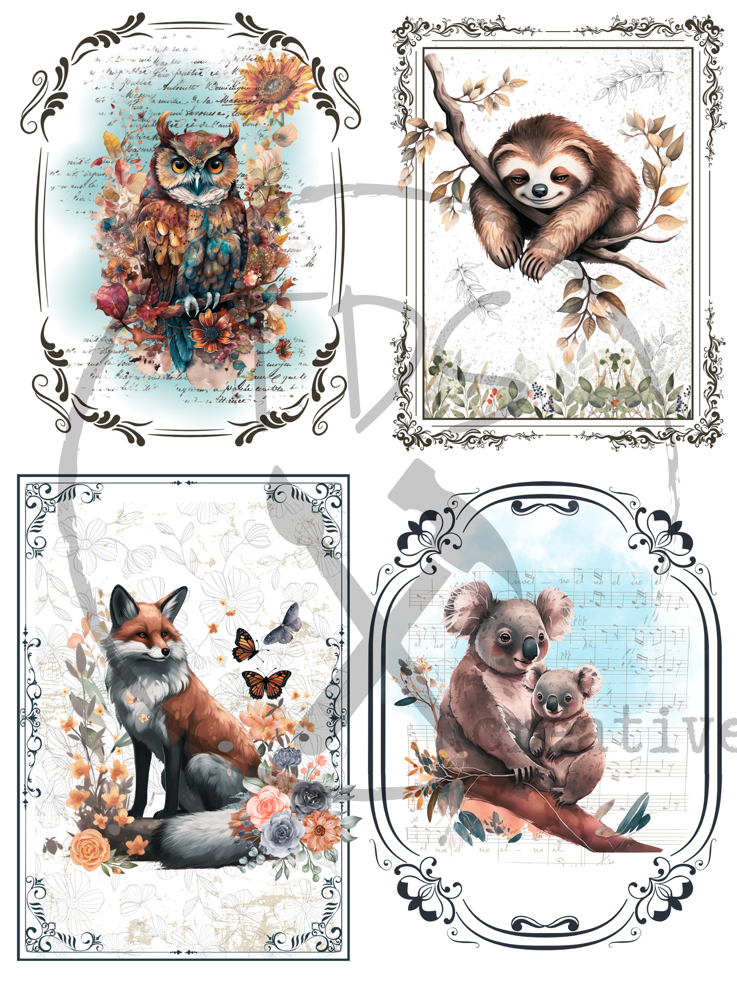 Decoupage Tissue Paper Framed Wildlife #1