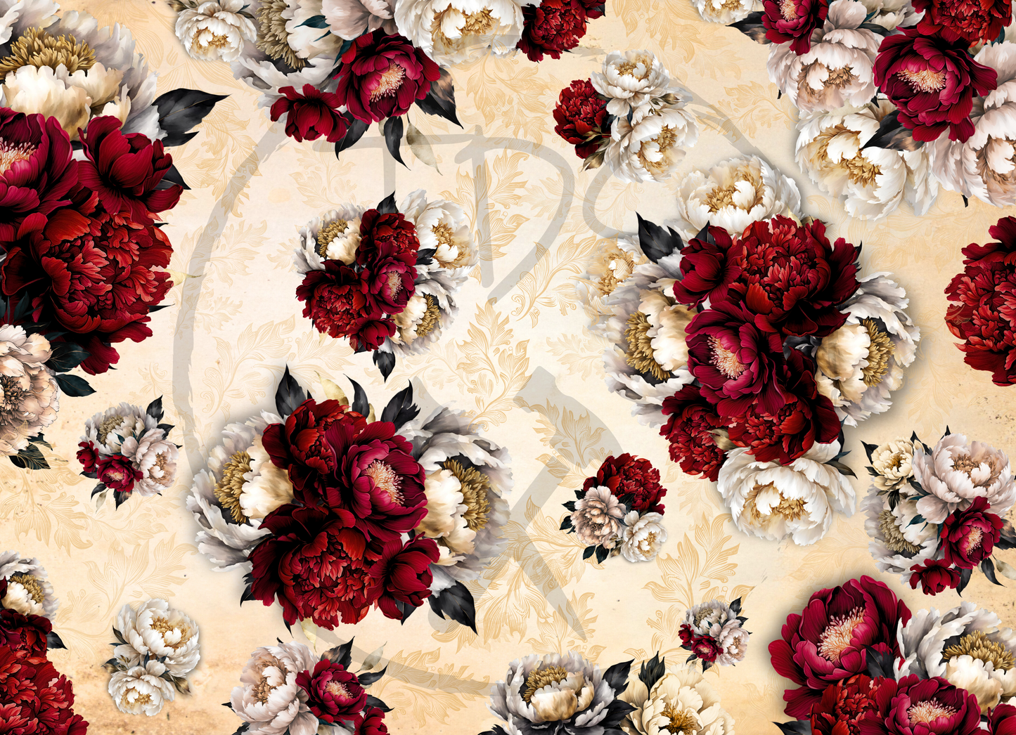 Decoupage Tissue paper Golden Ruby Florals