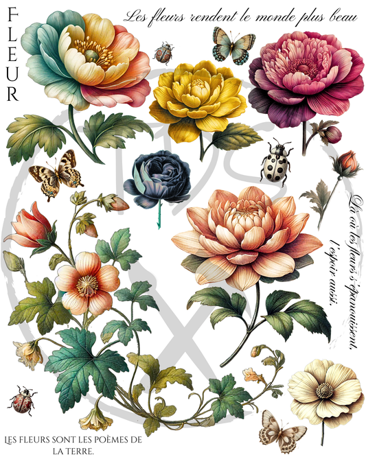 Dry Rub on Transfer Vintage Floral