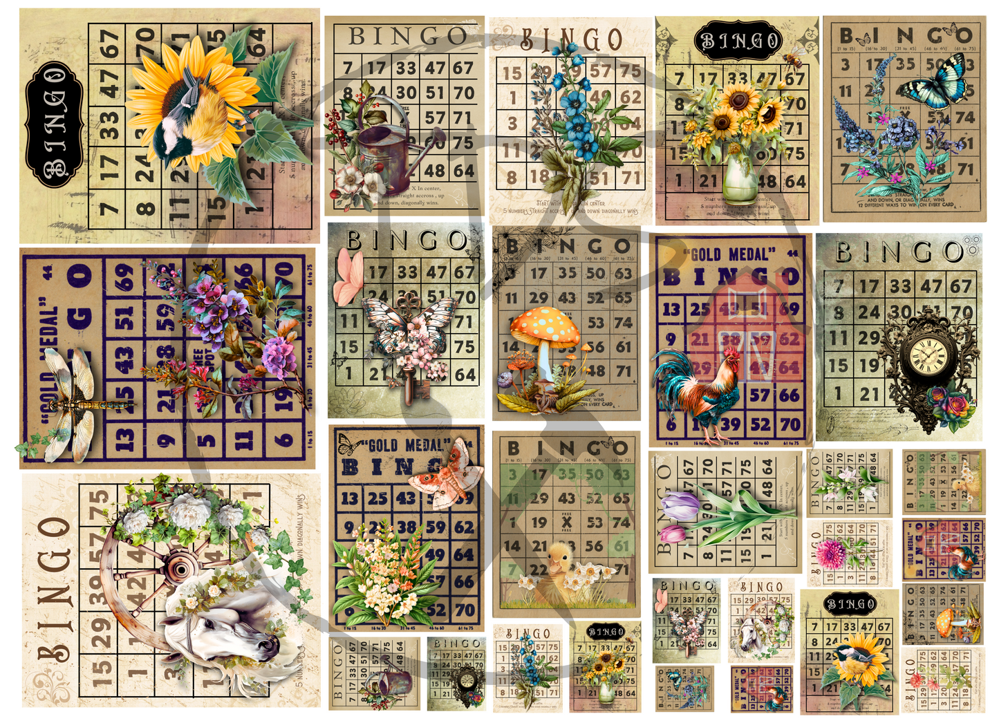 Decoupage Tissue Paper Bingo Cards
