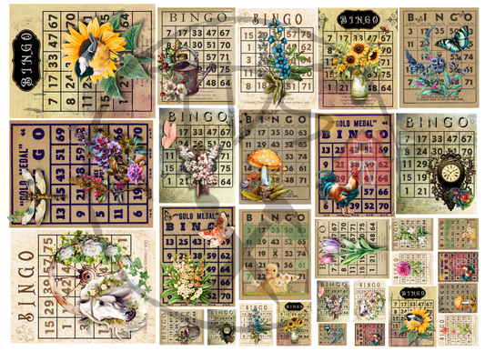 Decoupage Tissue Paper Bingo Cards