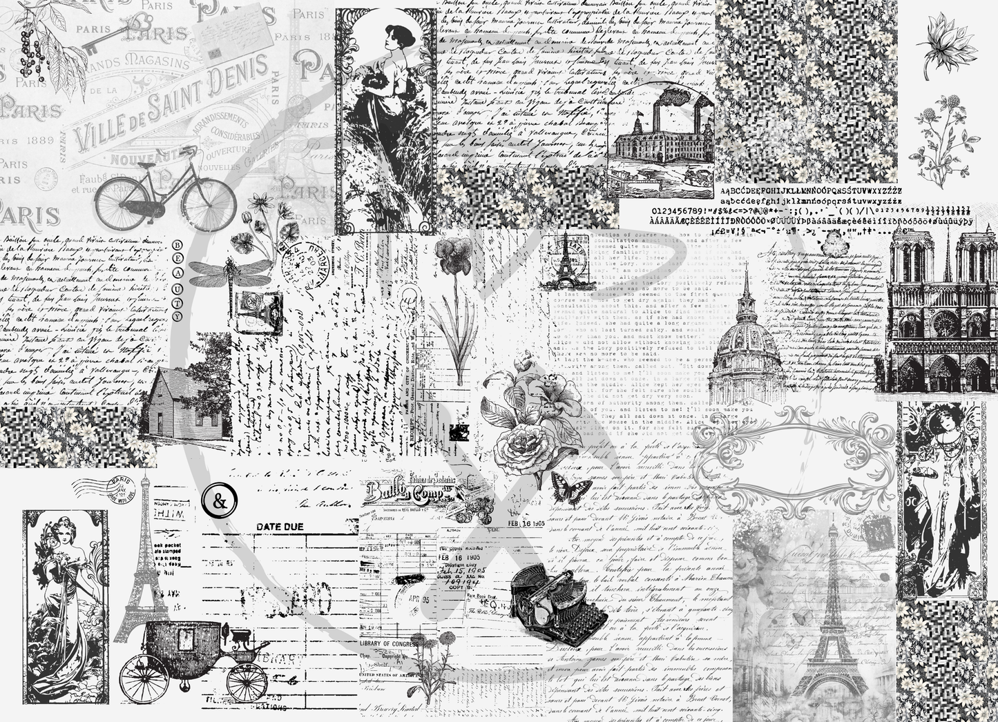 Decoupage Tissue Paper Old Paris Typography