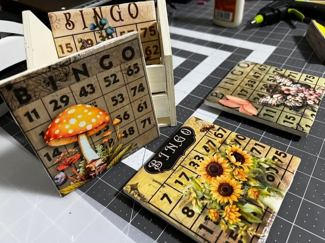 Decoupage Tissue Paper Bingo Cards